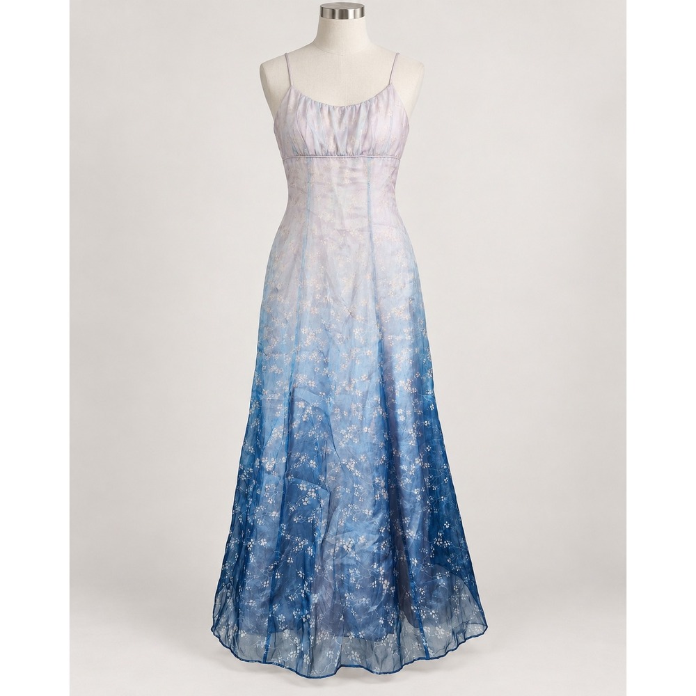 Vintage Morgan and Co Linda Bernell Blue Ombre Floral Maxi Dress 9/10 Prom Gown